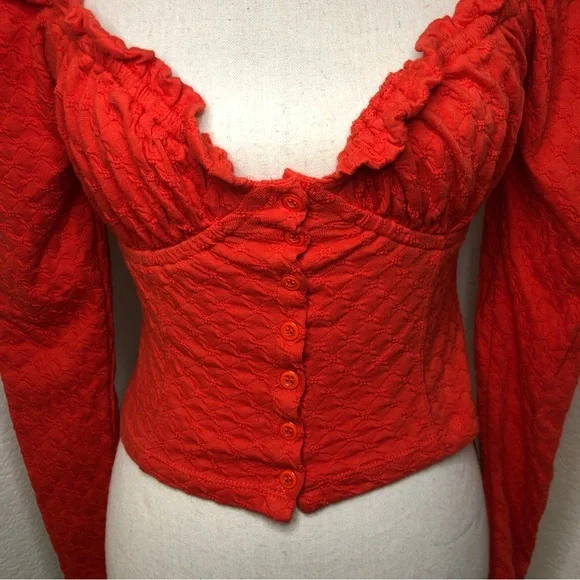 Free People Ladybug Red Long Sleeve Top Size Small - Picture 3 of 14